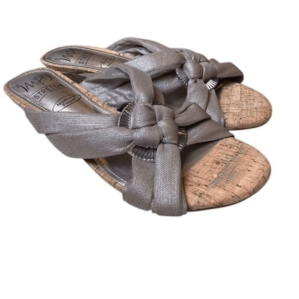 IMPO Ridly Slip On Wedge Sandal Platinum with‎ Silver Ring Cork Sole Size 7